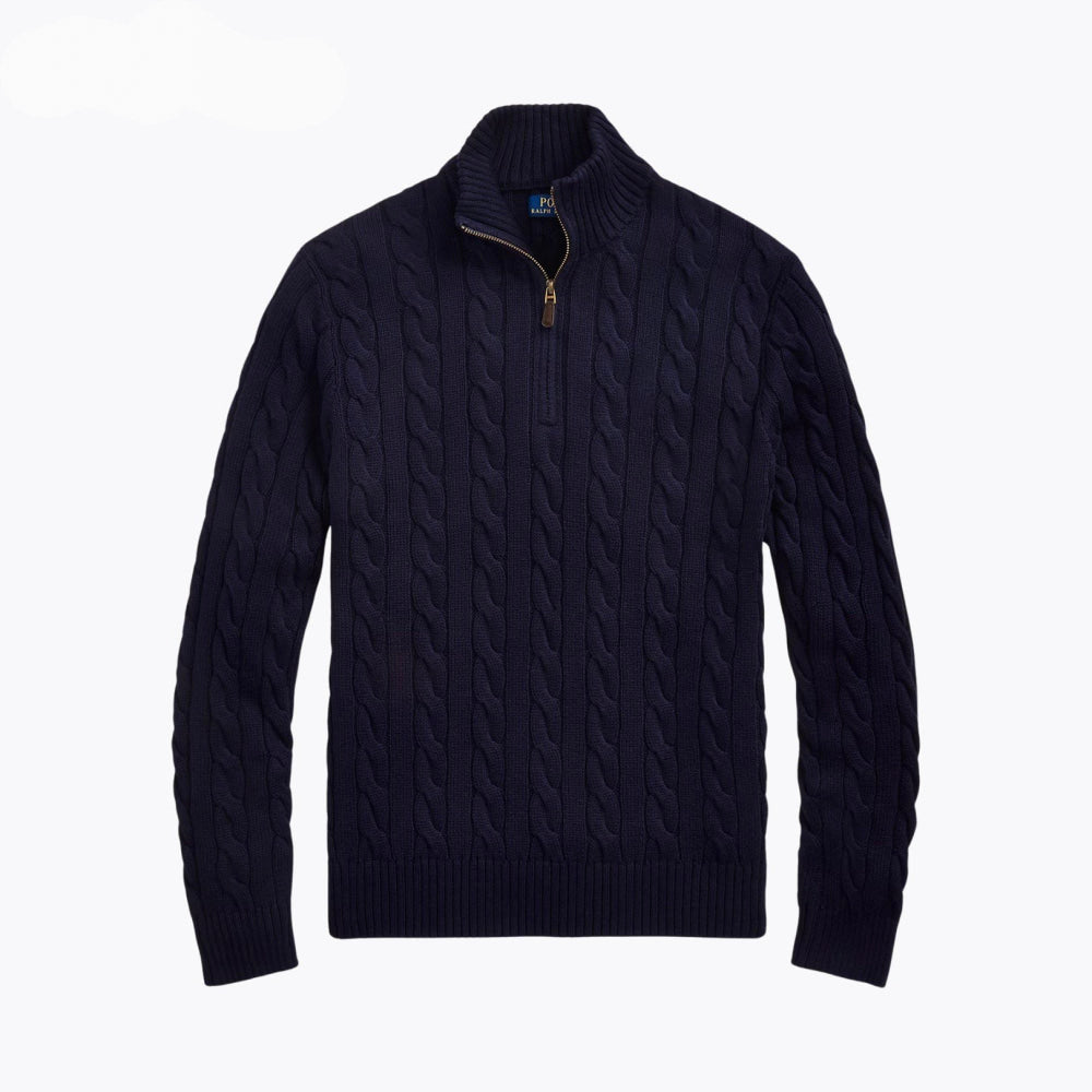 Chunky Cable-Knit Cotton Quarter-Zip Sweater