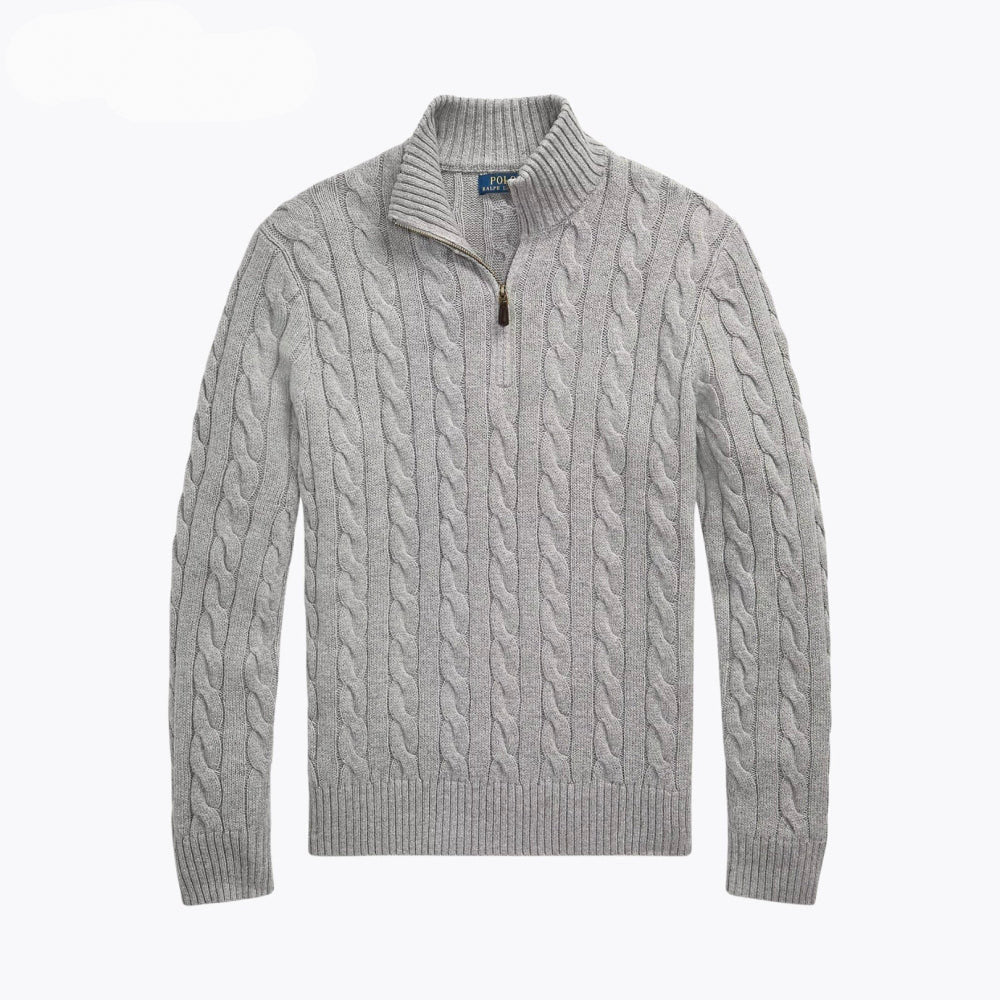 Chunky Cable-Knit Cotton Quarter-Zip Sweater