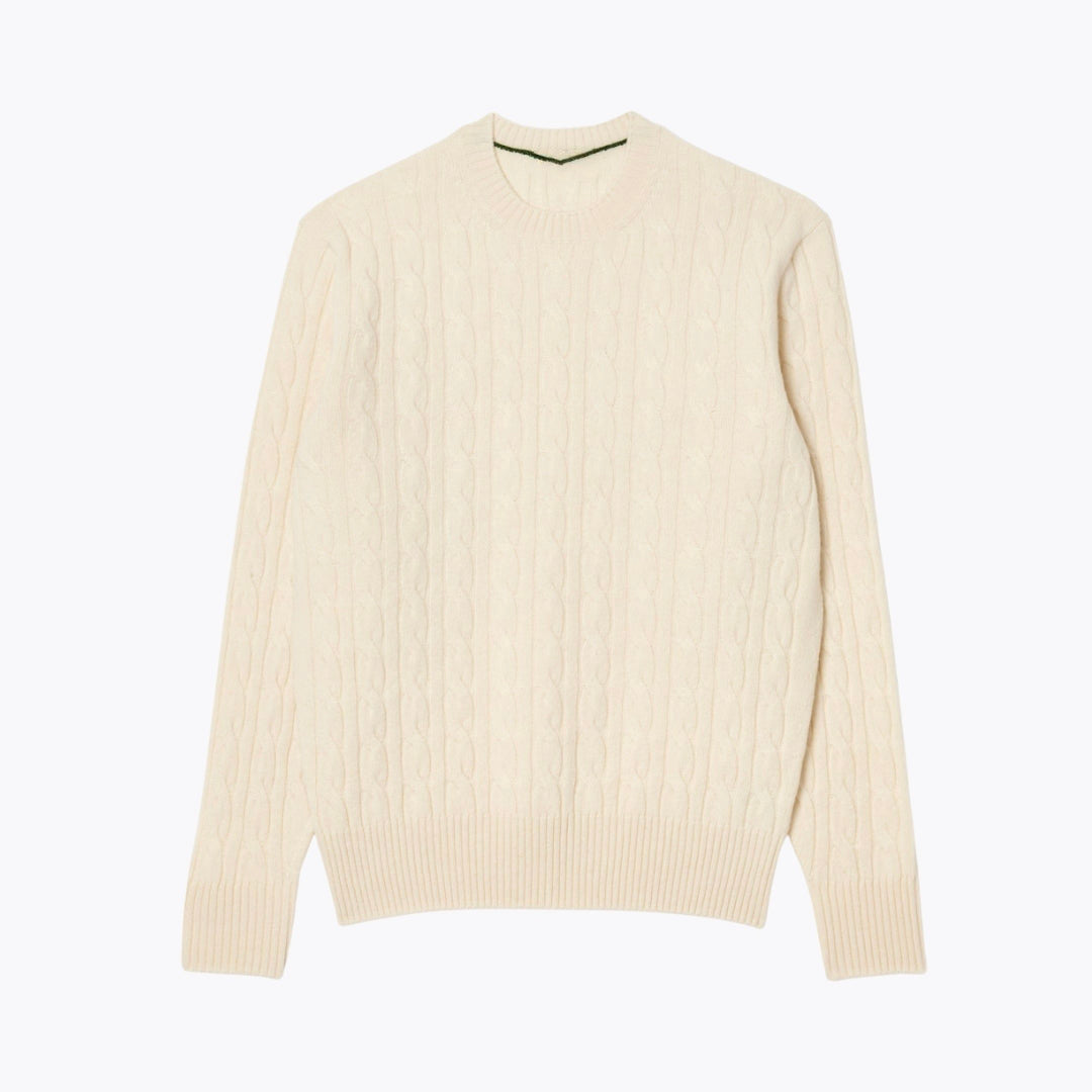 Cable Knit Carded Wool Crew Neck Sweater