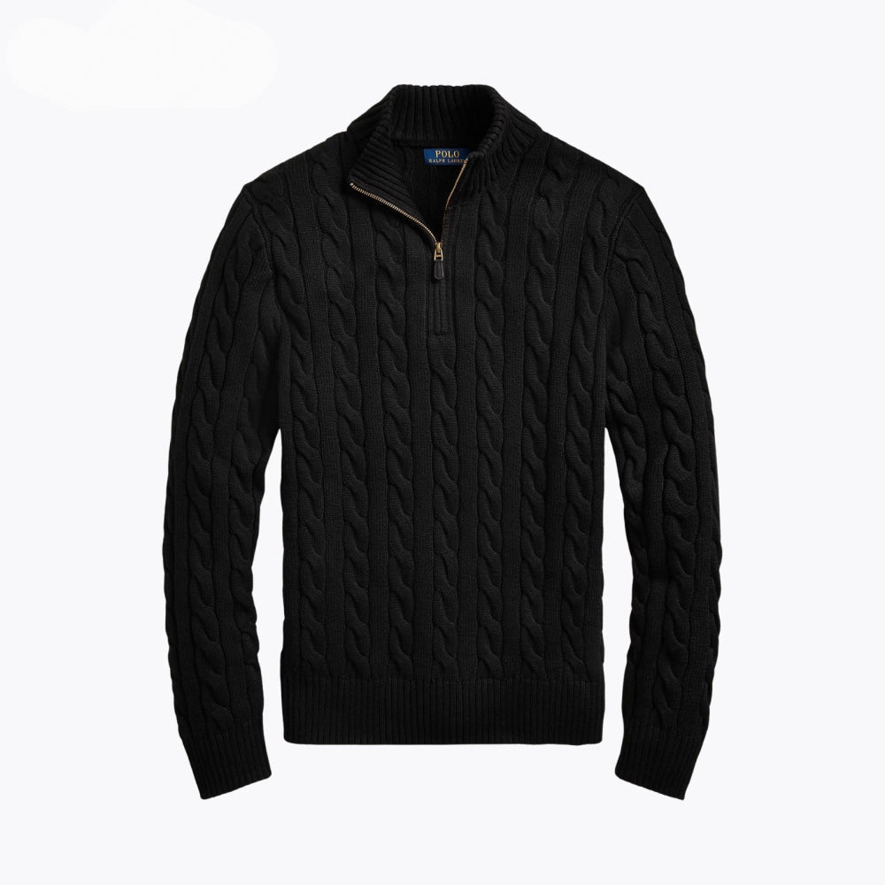 Chunky Cable-Knit Cotton Quarter-Zip Sweater