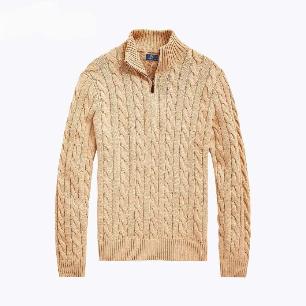 Chunky Cable-Knit Cotton Quarter-Zip Sweater