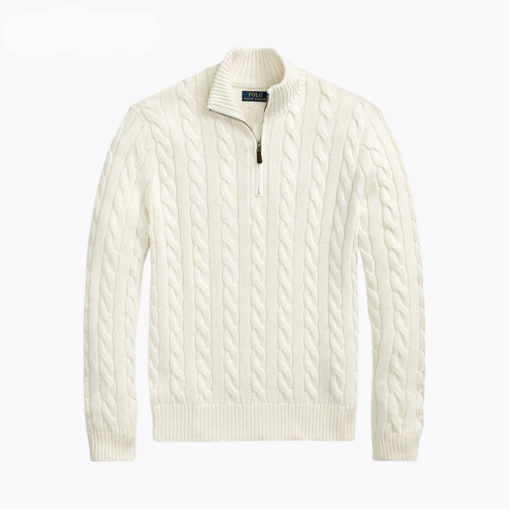 Chunky Cable-Knit Cotton Quarter-Zip Sweater