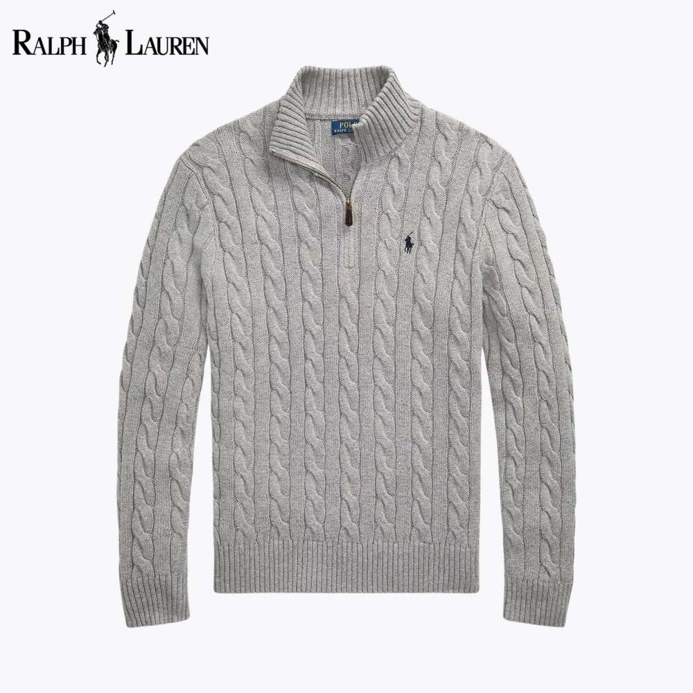 RL Chunky Cable-Knit Cotton Quarter-Zip Sweater Grey / S RL Chunky Cable-Knit Cotton Quarter-Zip Sweater