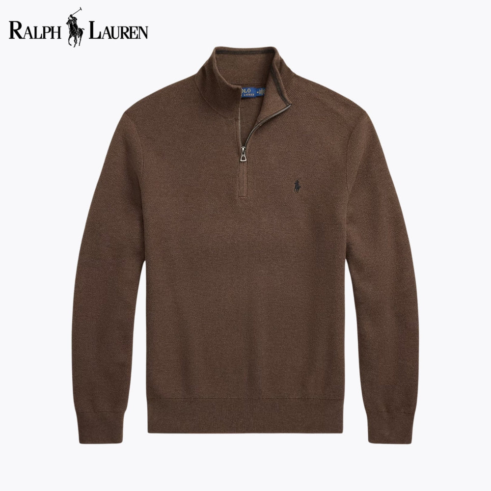 RL Mesh-Knit Cotton Quarter-Zip Sweater Brown / S RL Mesh-Knit Cotton Quarter-Zip Sweater