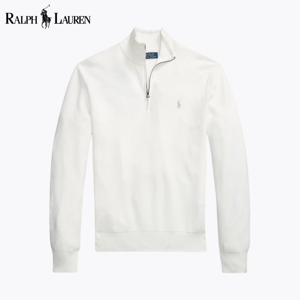 RL Mesh-Knit Cotton Quarter-Zip Sweater White / S RL Mesh-Knit Cotton Quarter-Zip Sweater