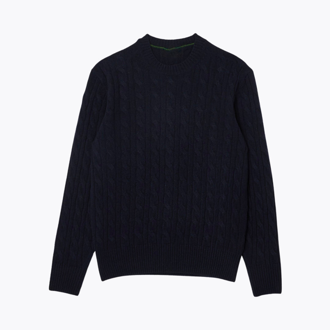 Cable Knit Carded Wool Crew Neck Sweater