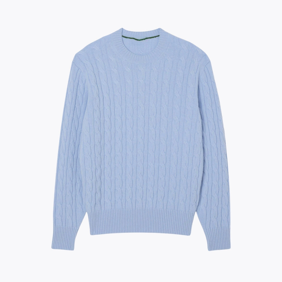 Cable Knit Carded Wool Crew Neck Sweater