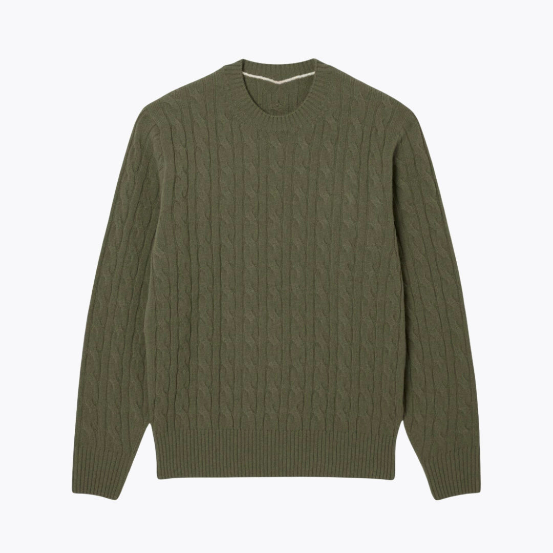 Cable Knit Carded Wool Crew Neck Sweater